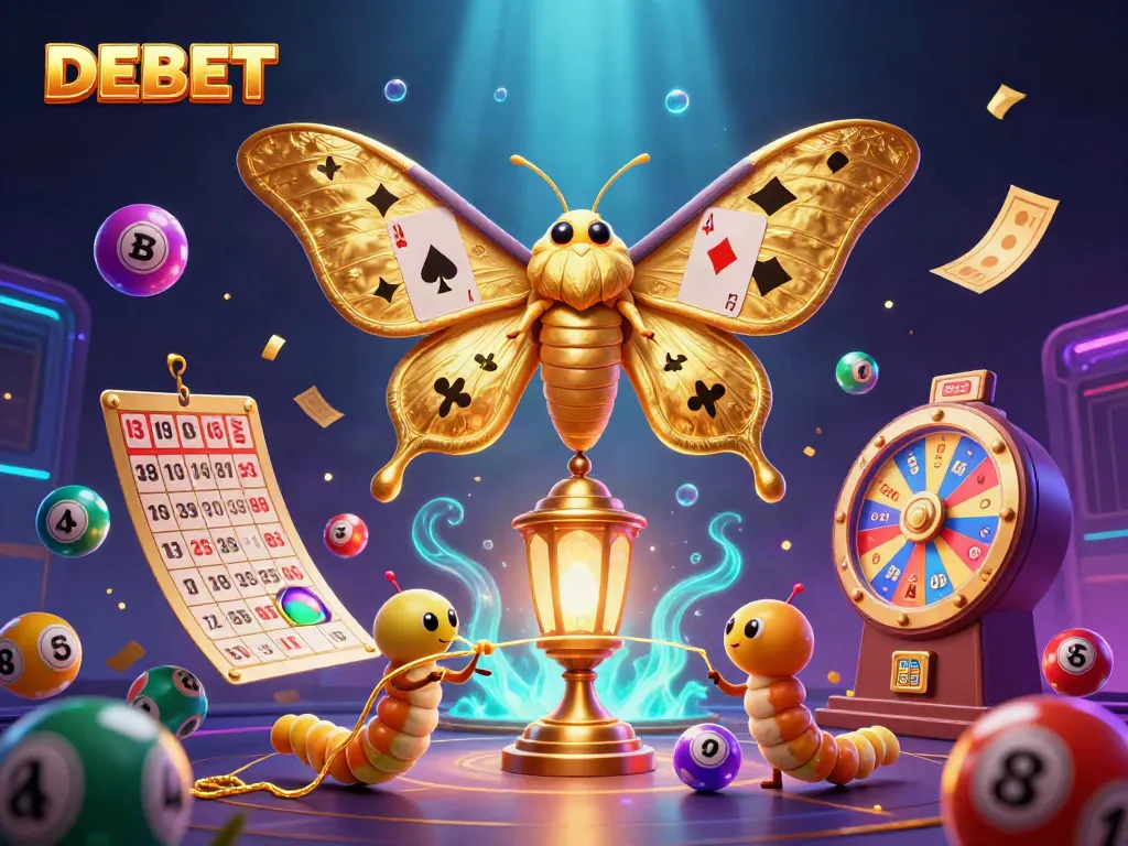 Engage with DEBET as a vibrant 3D casino scene with lively elements and characters.