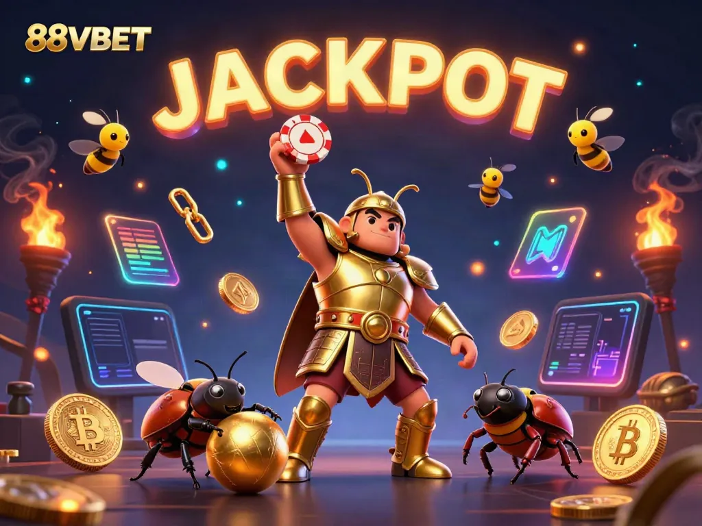 Participate in thrilling gameplay with 88VBET as a hercules beetle celebrates a jackpot victory.
