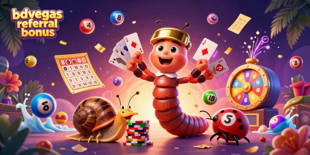Engage with BdVegas referral bonus excitement featuring vibrant casino characters in action.