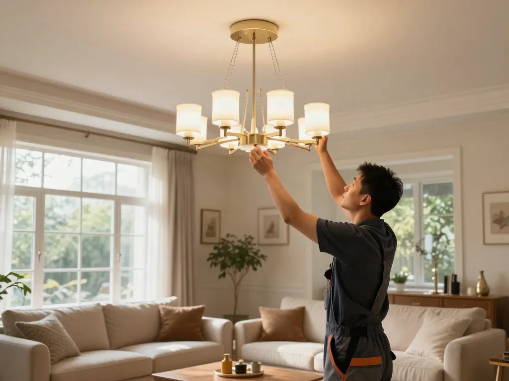 Lustre LED instalate de un profesionist, reflectând servicii de încredere în comunitate.