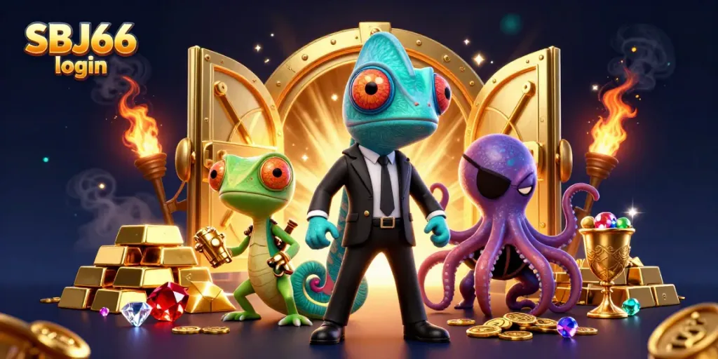 Experience seamless SBJ66 login access with vibrant casino elements and engaging characters.
