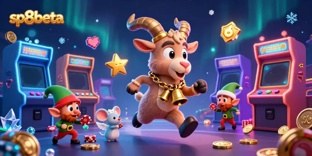 Experience the thrill of sp8beta with a festive casino scene filled with playful characters and dynamic gaming elements.