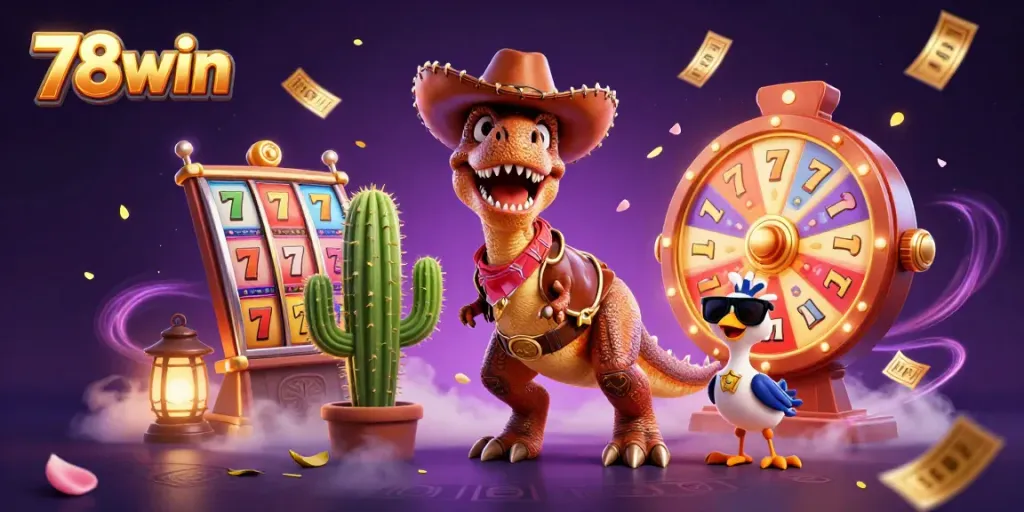 Engage in dynamic casino action with 78win's vibrant gaming scene featuring character interactions.