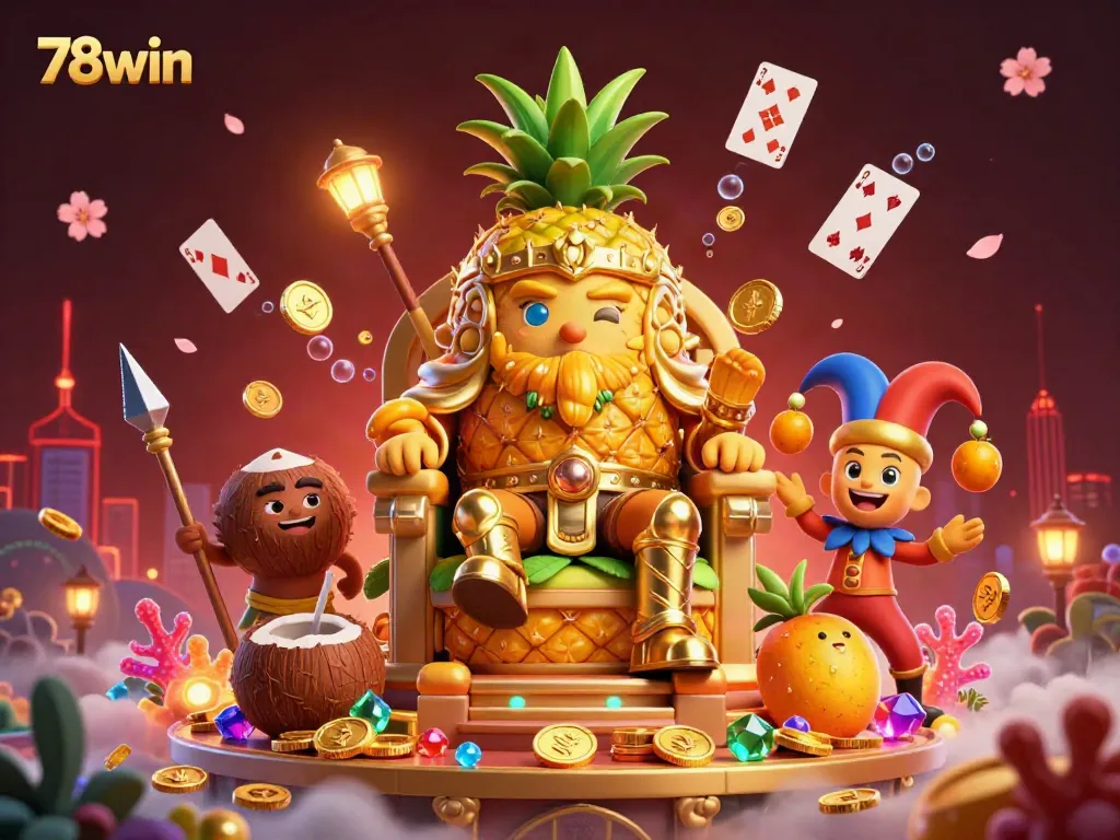 Engage your luck with the vibrant casino scene featuring 78win elements and lively characters.