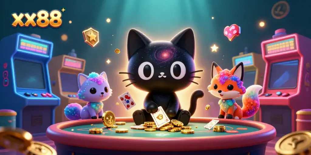 Experience the thrill at xx88's cosmic casino with the magical black hole cat.