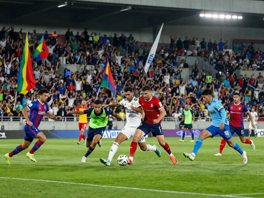 TOP10 นักเตะ in action during a thrilling football match, showcasing fierce competition and team spirit.