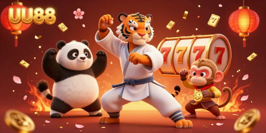 Experience exciting gameplay at UU88 with vibrant scenes filled with action, lucky symbols, and engaging characters.