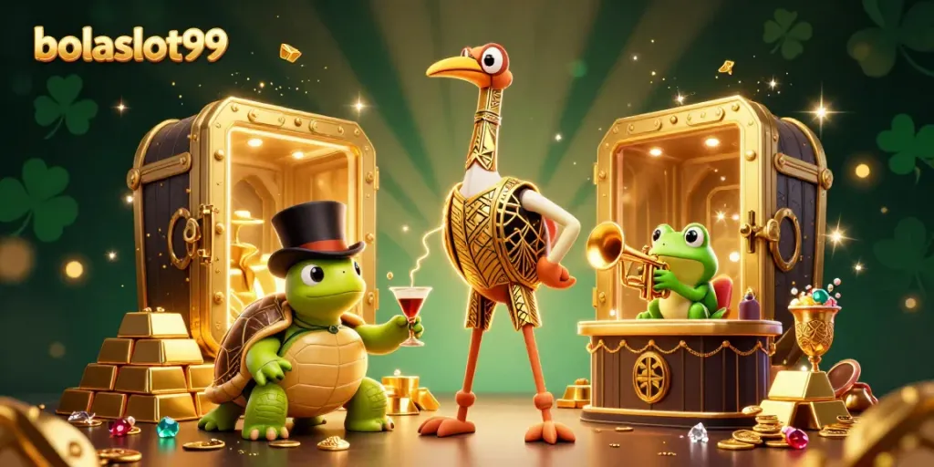 Experience the fortune at bolaslot99 with a winning scene of whimsical characters, gold, and treasures.