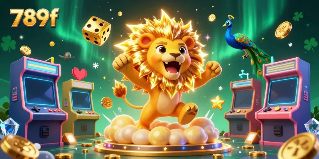 Engage with epic gaming excitement in a vibrant 789f illustration featuring playful characters amidst dynamic casino elements.