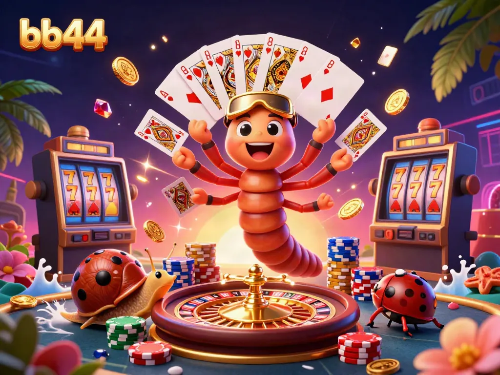 Experience thrilling gameplay with bb44's unique characters and casino elements in an exciting digital scene.