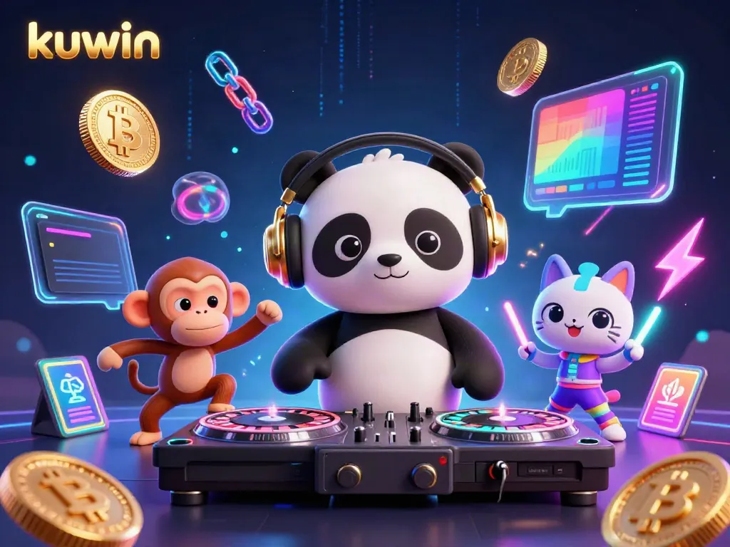 Engage in the exciting world of kuwin with a lively dance scene featuring a DJ panda and vibrant casino elements.