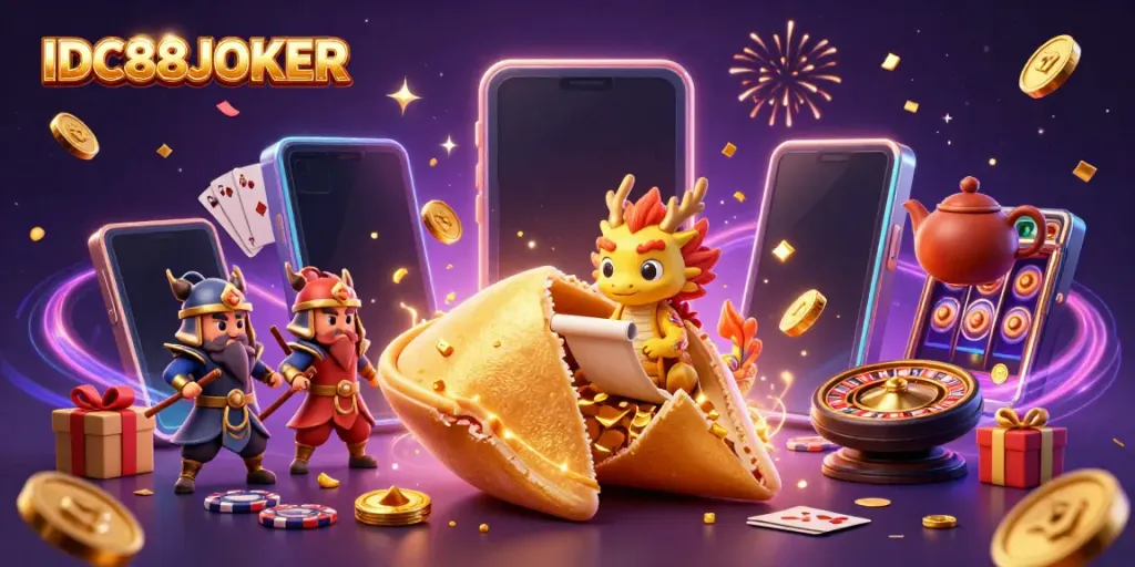 Engage with IDC88JOKER's vibrant casino world filled with golden treasures and dynamic gaming elements.