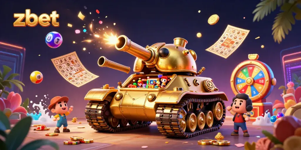 Engage with zbet's thrilling casino experience within a dynamic and colorful gaming illustration.