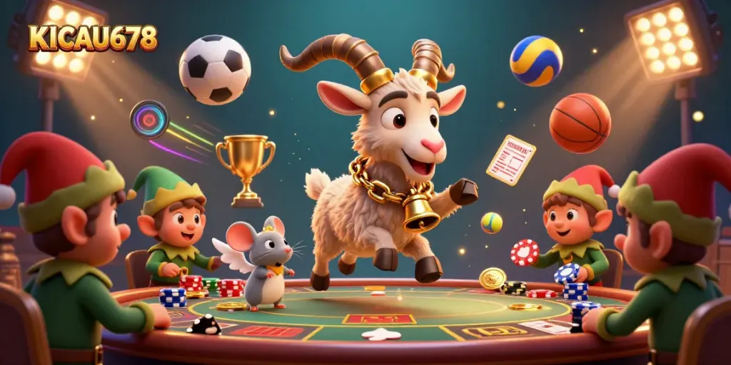 KICAU678 brings a festive gaming vibe with characters in a dynamic casino environment.