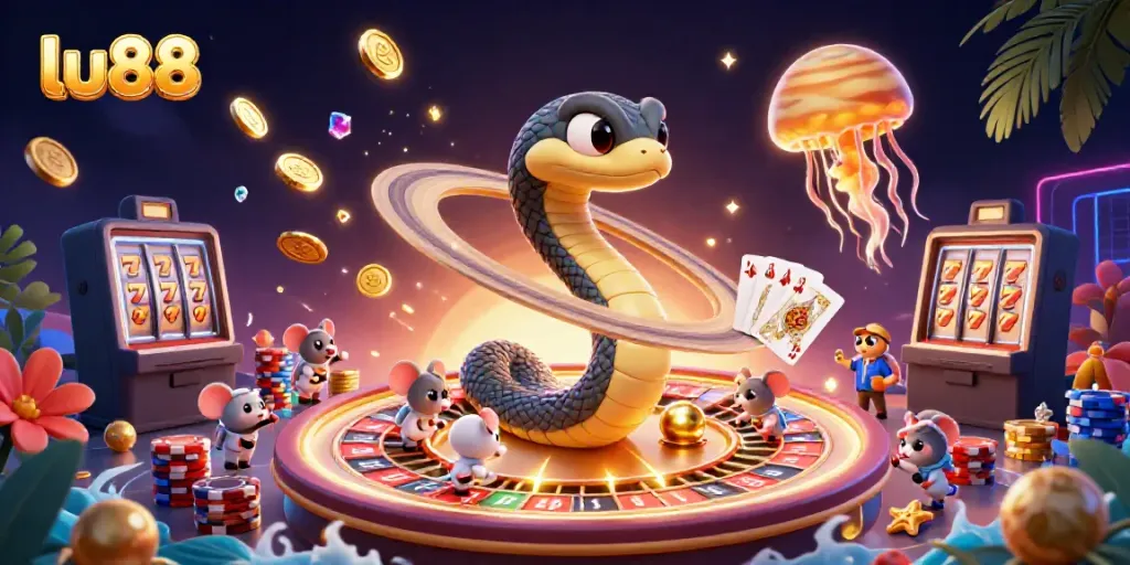 Experience the excitement of lu88 with astronauts betting on a vibrant roulette wheel in a cosmic scene.