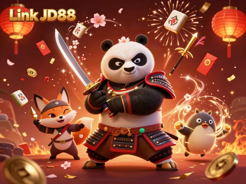 Experience the thrill of gaming at Link JD88 with dynamic characters and festive casino elements.