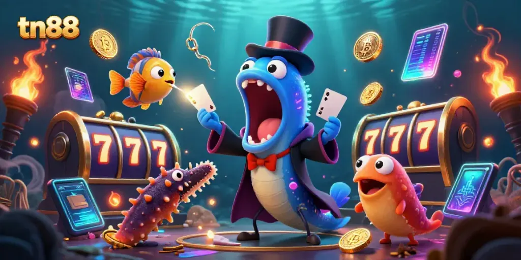 Experience tn88 with a magical underwater scene featuring casino elements and enchanting characters.