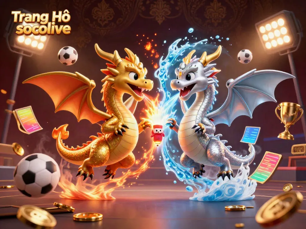 Experience vibrant action with Trang Chủ socolive featuring twin dragons in a dazzling gaming scene.