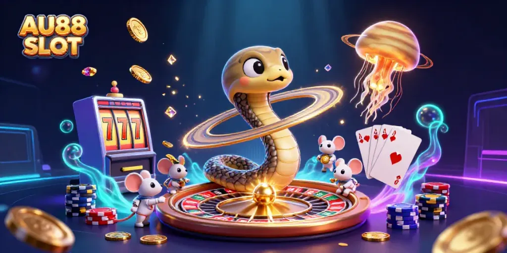 Experience a vibrant AU88 SLOT adventure with cosmic characters and thrilling casino elements!
