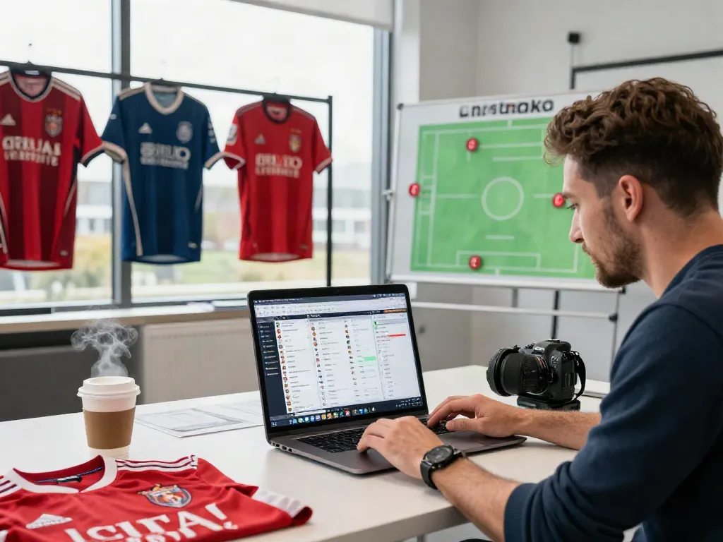 ข่าวตลาดซื้อขายนักเตะ analysis in a vibrant football office with exciting transfer activities.