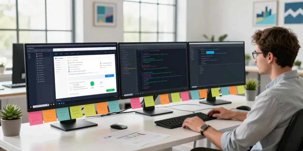 App developer utilizing apktodo platform in a modern workspace.