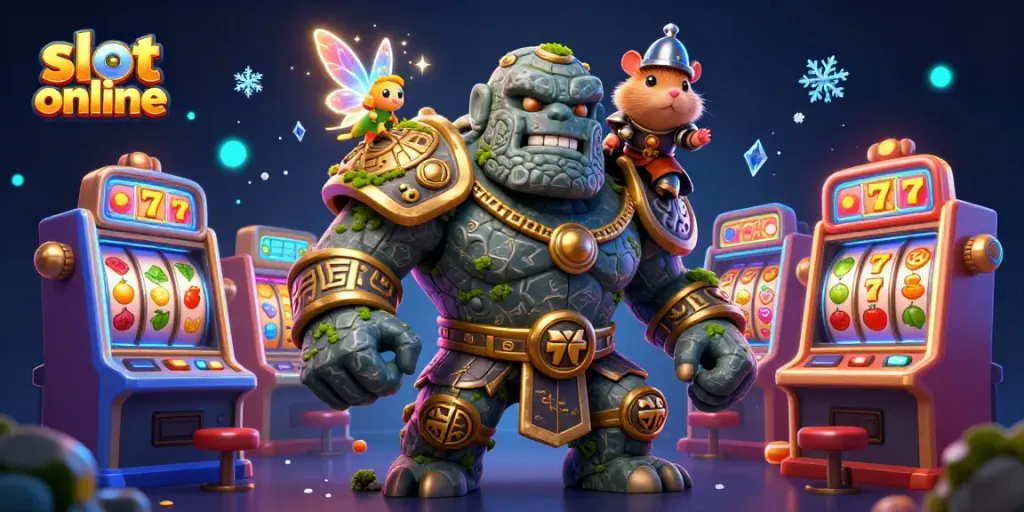 Engage with slot online as colorful golem guardians spin bright reels and lucky symbols.