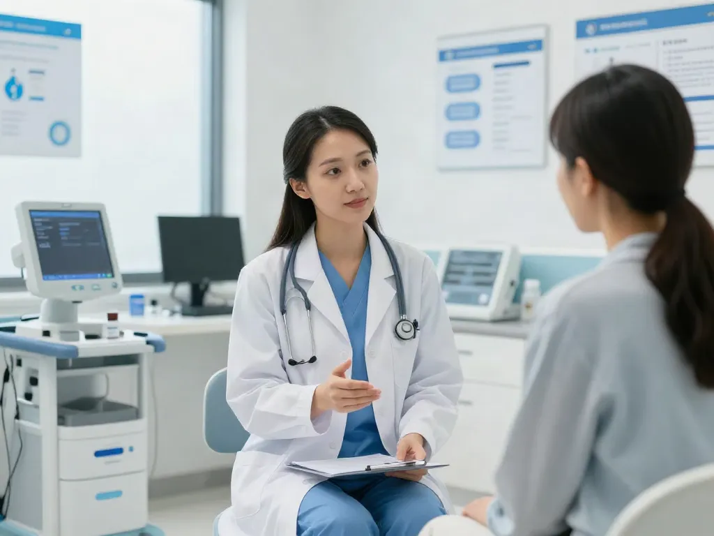 perx peptides consultation in a modern healthcare clinic with doctor and patient discussing health.