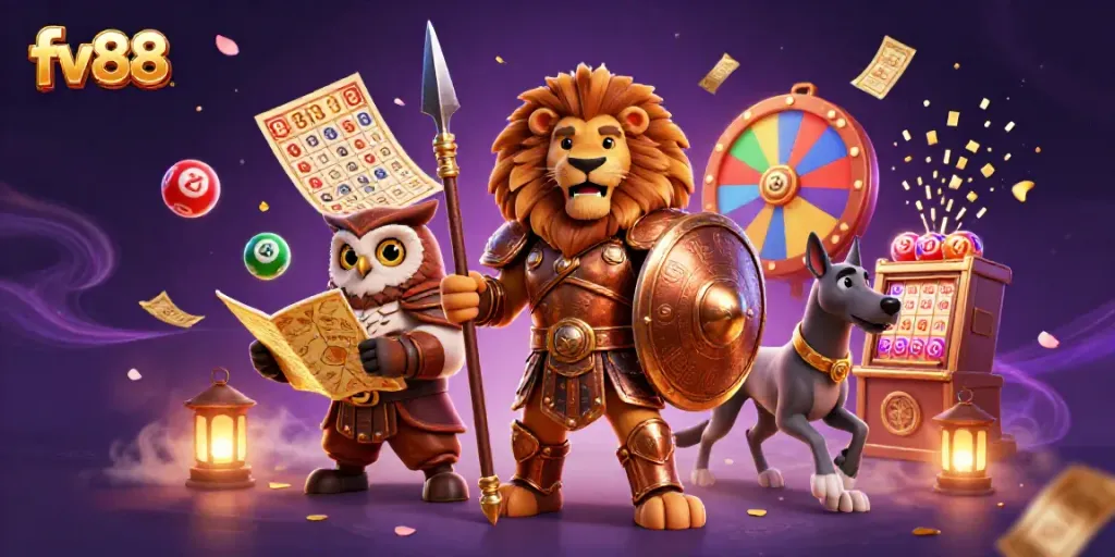 Engage with the exciting world of fv88 as Spartan lion, owl strategist, and greyhound messenger celebrate the thrill of online gambling.