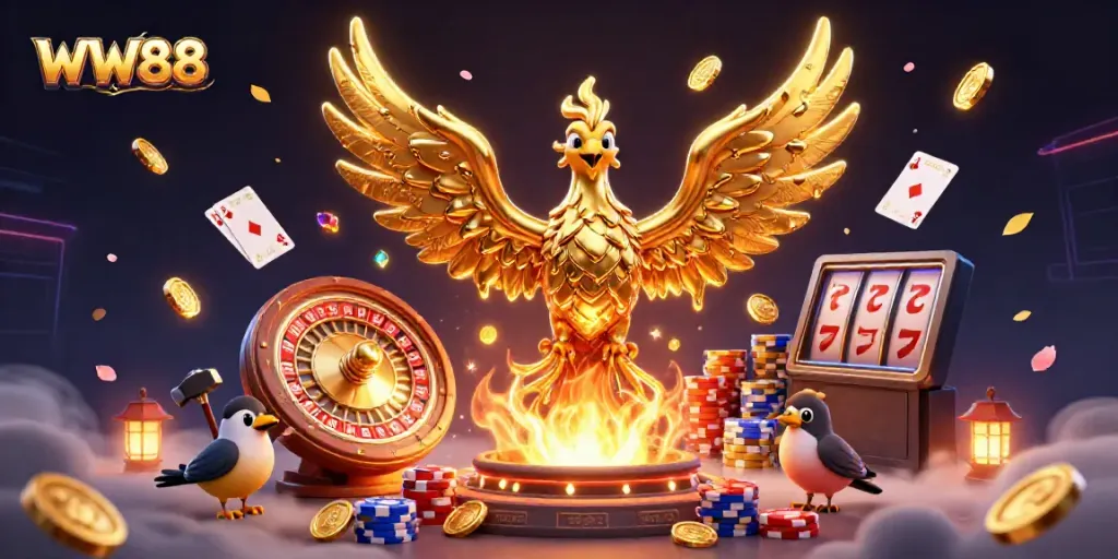 Experience the excitement of WW88 with a molten golden phoenix and dynamic casino elements.